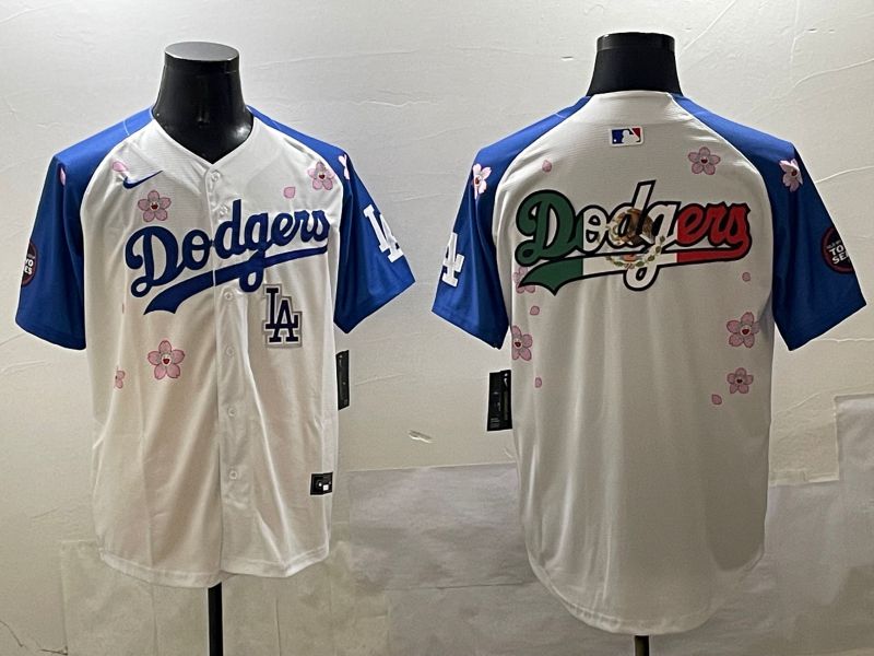 Men Los Angeles Dodgers Blank White Blue Sakura Edition 2025 Nike MLB Jersey style 12->los angeles dodgers->MLB Jersey